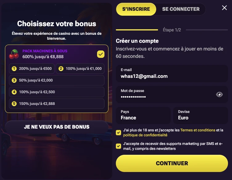 Parcours d’inscription Casino Prive